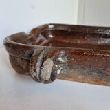 Ancien Plat À Jus Lechefrite 19e Terre Cuite Vernissée Art Populaire