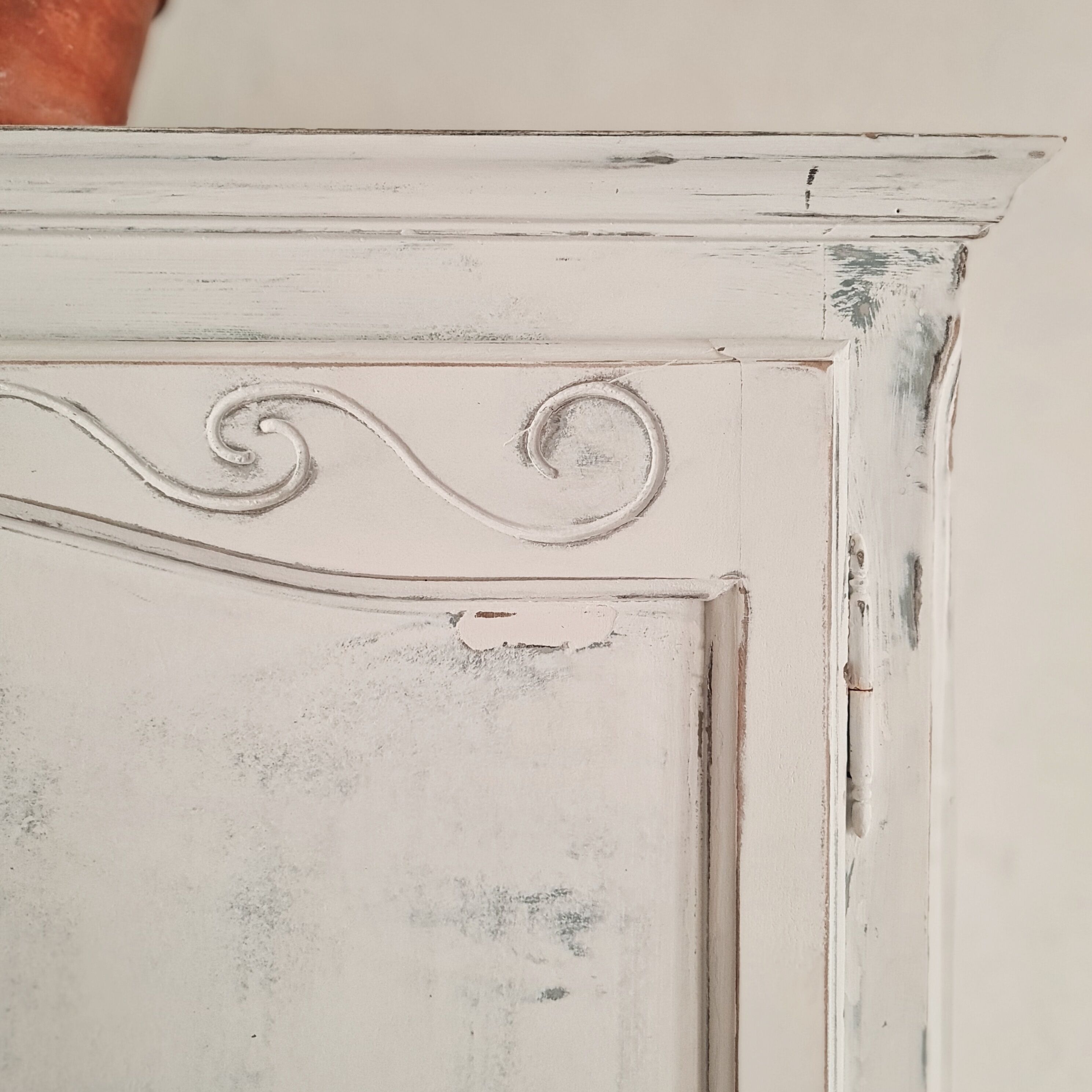 White hosiery cabinet renovated blue interior