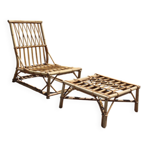 Fauteuil rotin et son - repose pieds