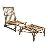 Fauteuil rotin et son repose pieds par Audoux & Minet 1950