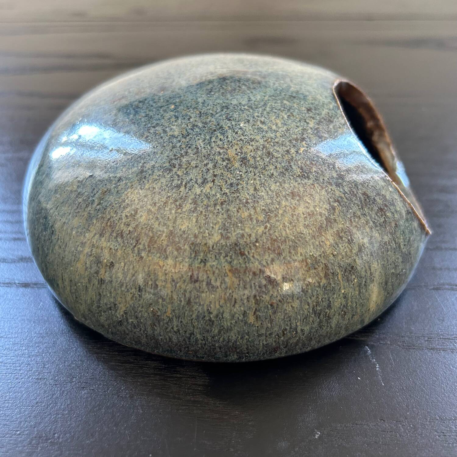 Wall vase in blue stoneware, signed