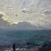 HSP painting "Shepherd with geese at dusk" attr. HL Foreau (1866-1938)