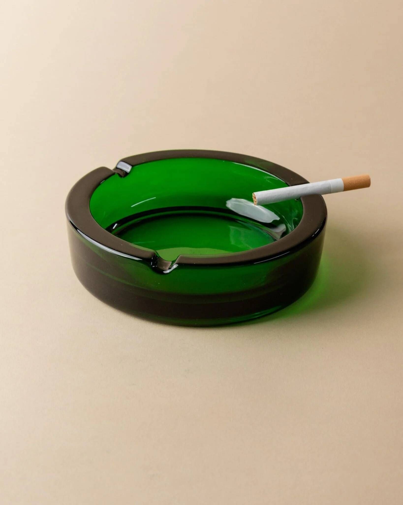 Emerald Green Glass Ashtray, Minimal Mid-Century Italian Design, 1970s Vintage Table Decor