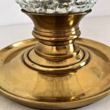 Italian mid-century table lamp with brass and creased murano glass