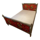Old Louis XVI style double bed in wood and fabric with slatted base