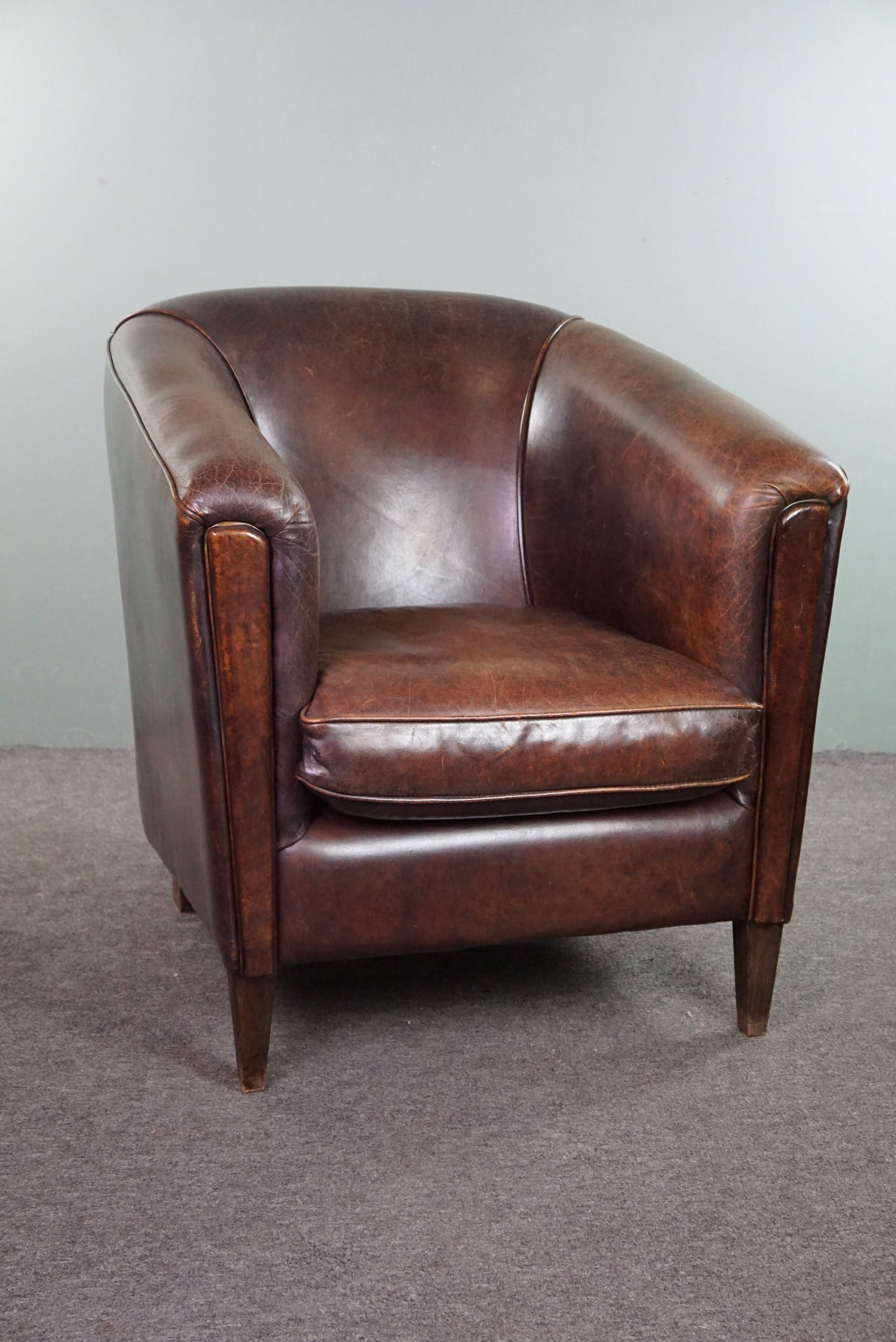 Dark sheep leather club armchair, sleek design