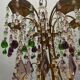 Chandelier en verre de Murano perlé doré en tole florentine italienne des années 1950 à 6 lumières