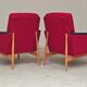 Pair of Drevotex Zamberk armchairs, red fabric and faux leather 1970