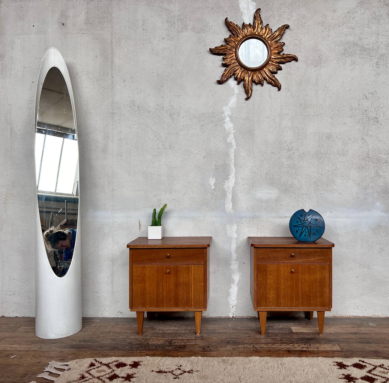 Pair of vintage oak bedside tables, 1960s