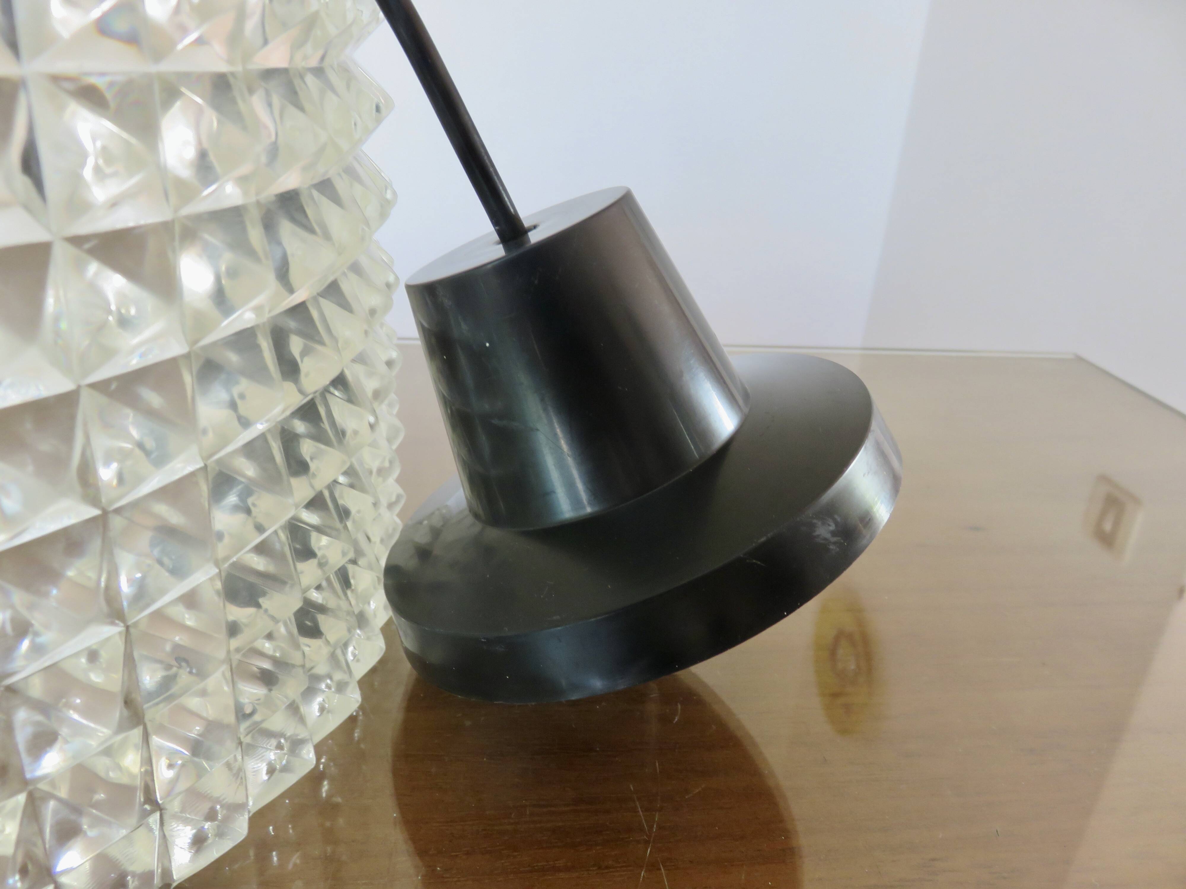 Clear plastic pendant light, diamond point shape, 70s
