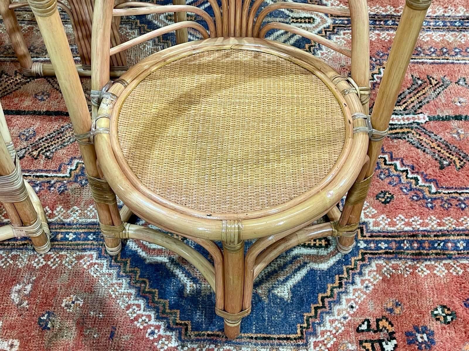 Bamboo and rattan living room set, 1 table and 2 chairs - 70s