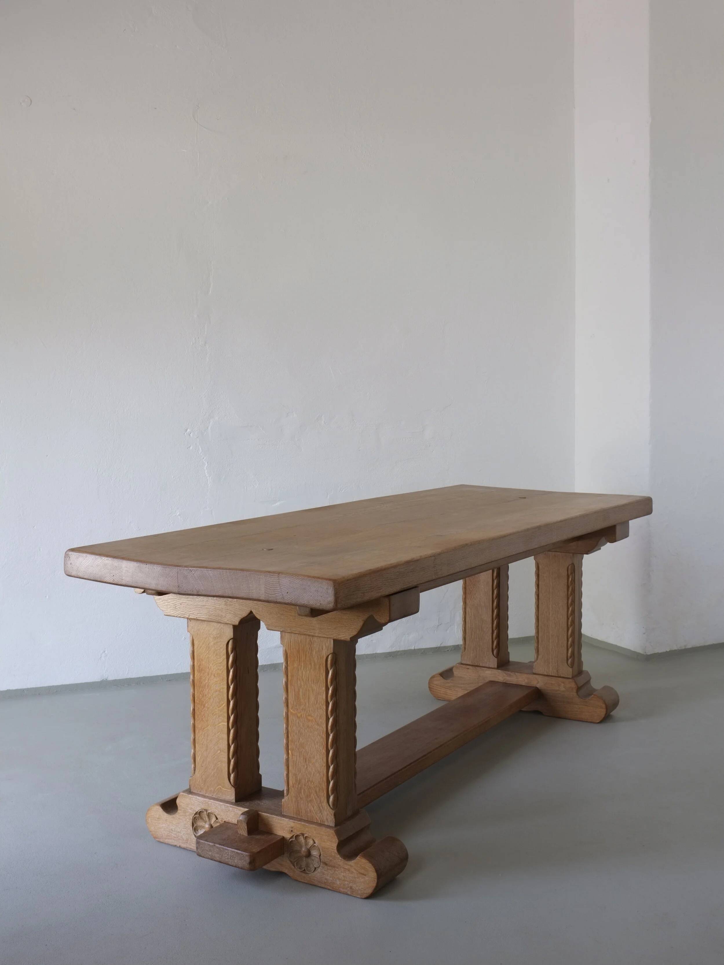 Gothic revival refectory dining table and chairs set of 7 France