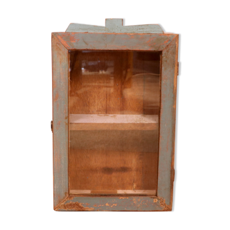 Original polychrome patina Burmese teak wall showcase / 2 rear hangers for wall mounting