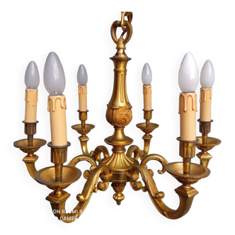 Lustre 6 feux en bronze doré Lucien GAU - Louis XV - état de marche - Ref 16246