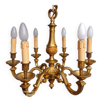 6-light gilded bronze chandelier Lucien GAU - Louis XV - working condition - Ref 16246
