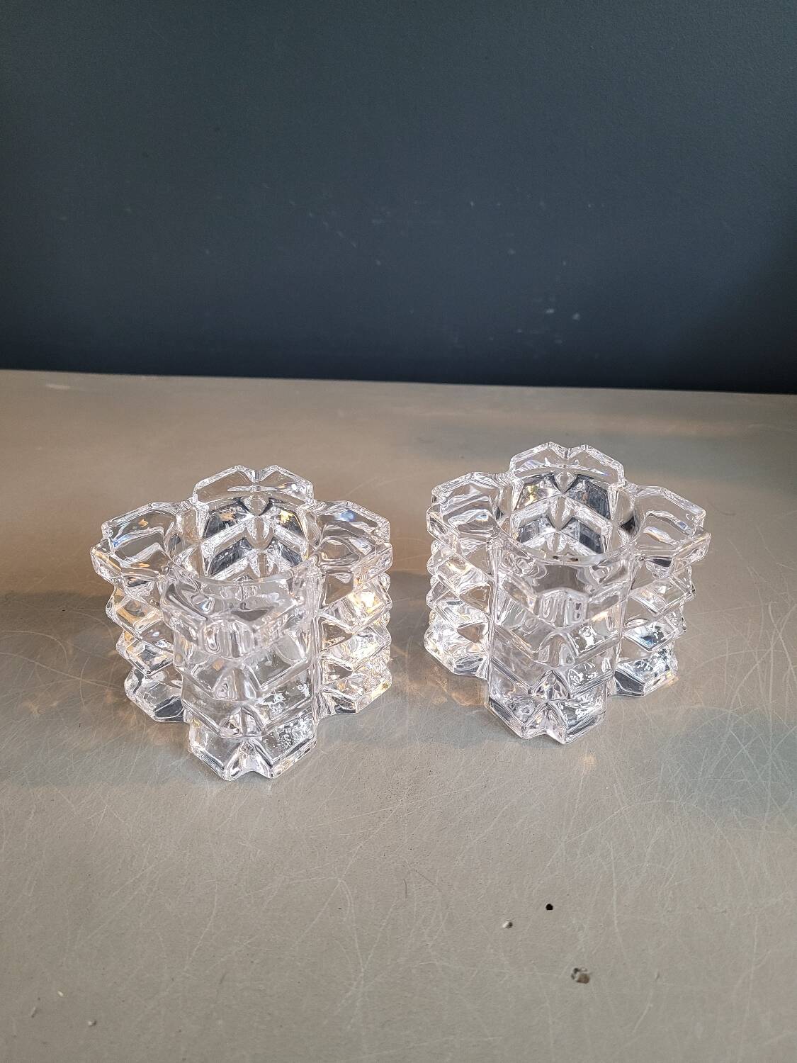 Pair of faceted glass tealight candle holders