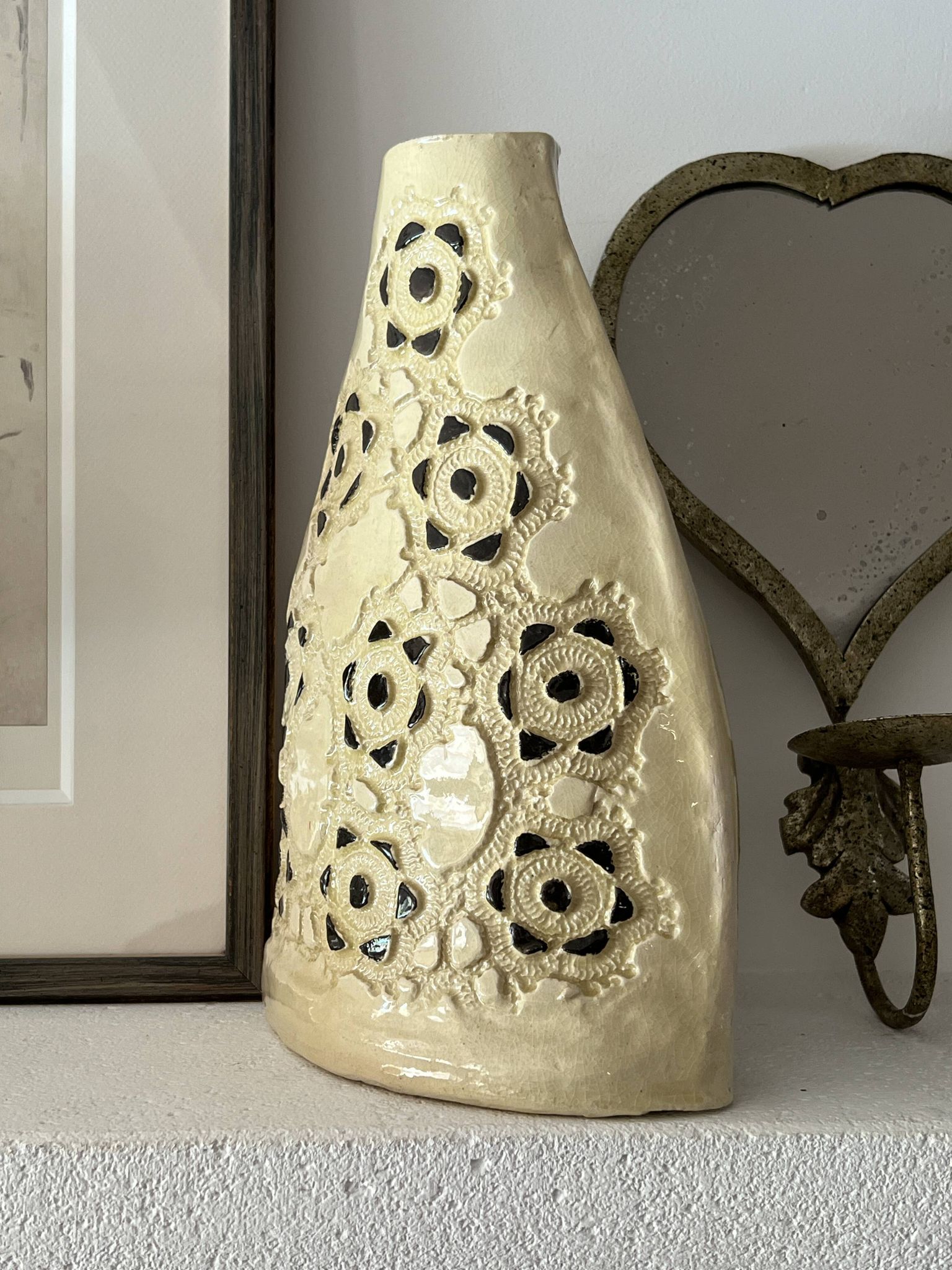 Handmade ceramic vase signed - vintage 20th century
