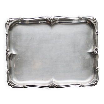 Plateau rectangulaire vintage métal inoxydable - Bord rocaille