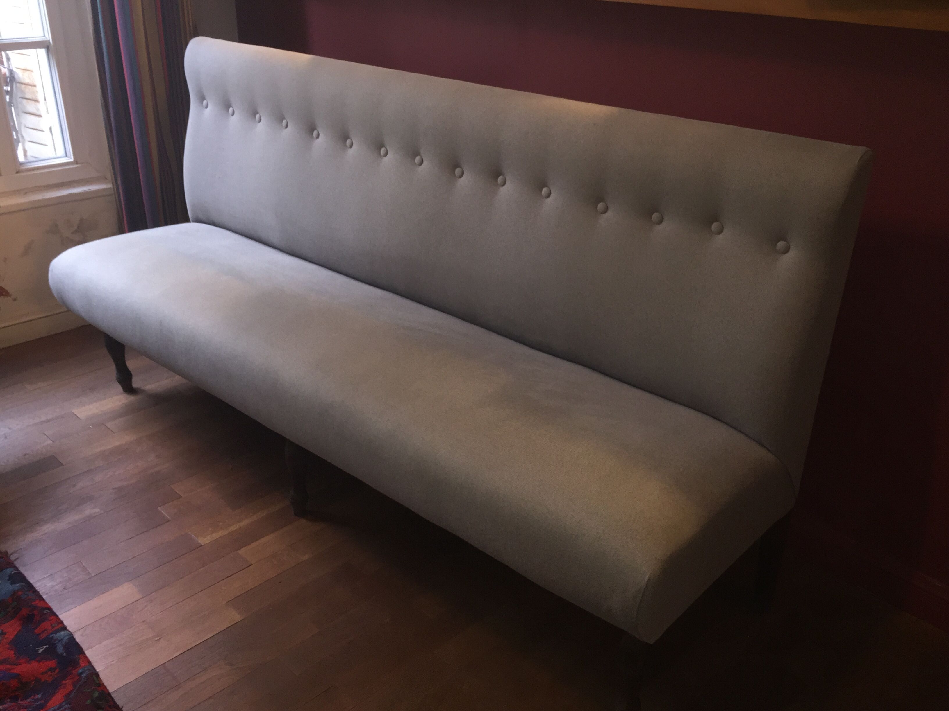 Reupholstered vintage restaurant bench