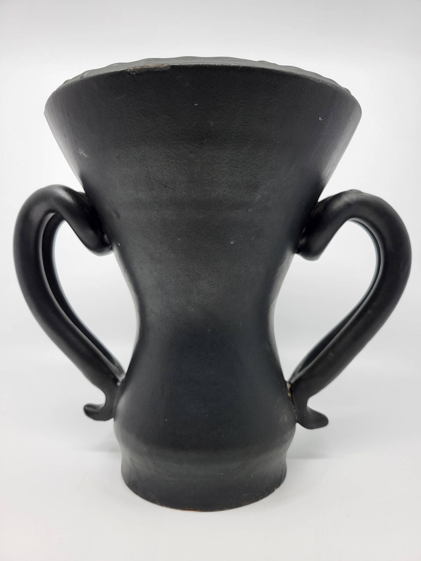 Jean Austruy Black Ceramic Ear Vase French 1950s Vintage