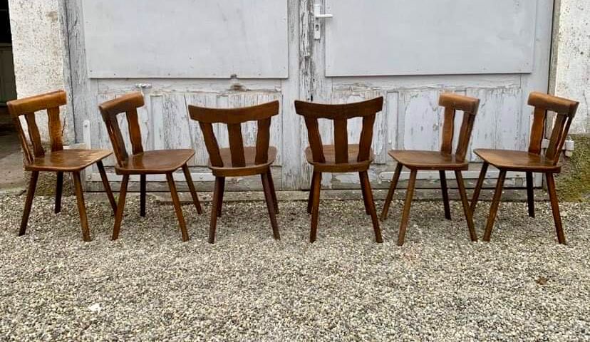 Series set of 36 vintage curved wood bistro chairs