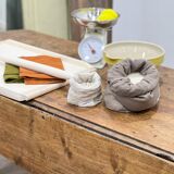 Louis Philippe wood dining table with shutters and casters