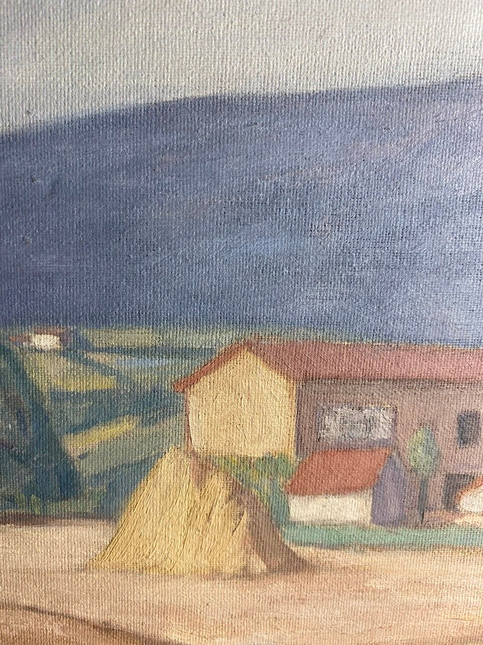 Old painting, landscape Monts du Lyonnais, signed and dated 1947