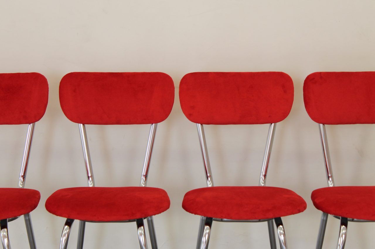 4 chaises 1960 formica velours rouge