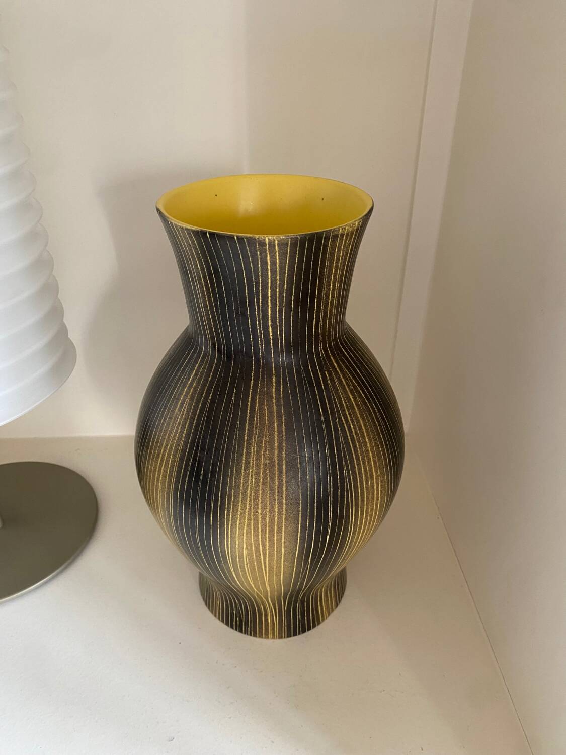 Saint Clément ceramic vase from the 50s, black and yellow