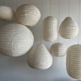 Suspension in rattan and natural japanese linen in the shape of a drop