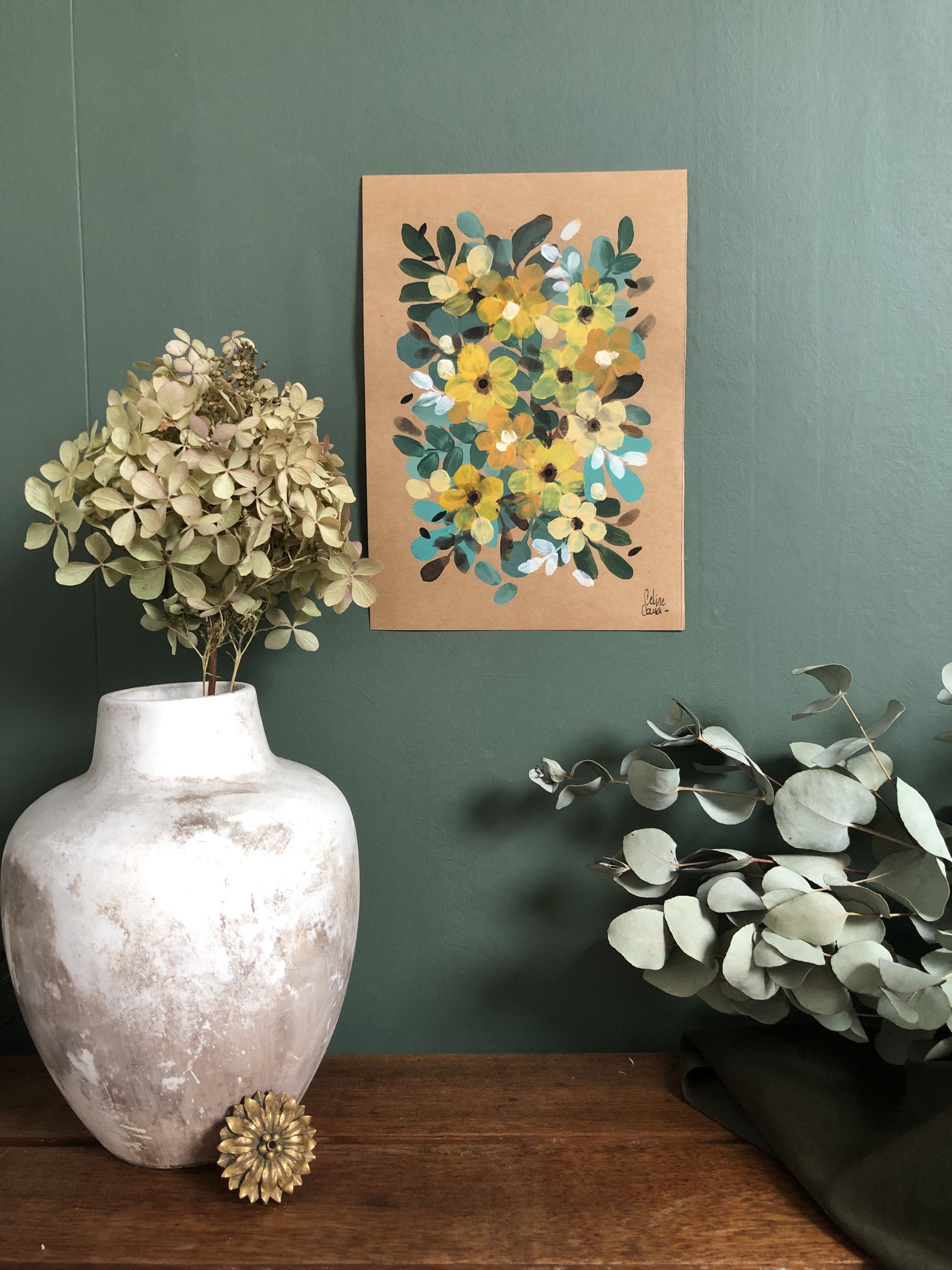 Floral painting on A5 paper Yellow flowers by CÉLINE Caux