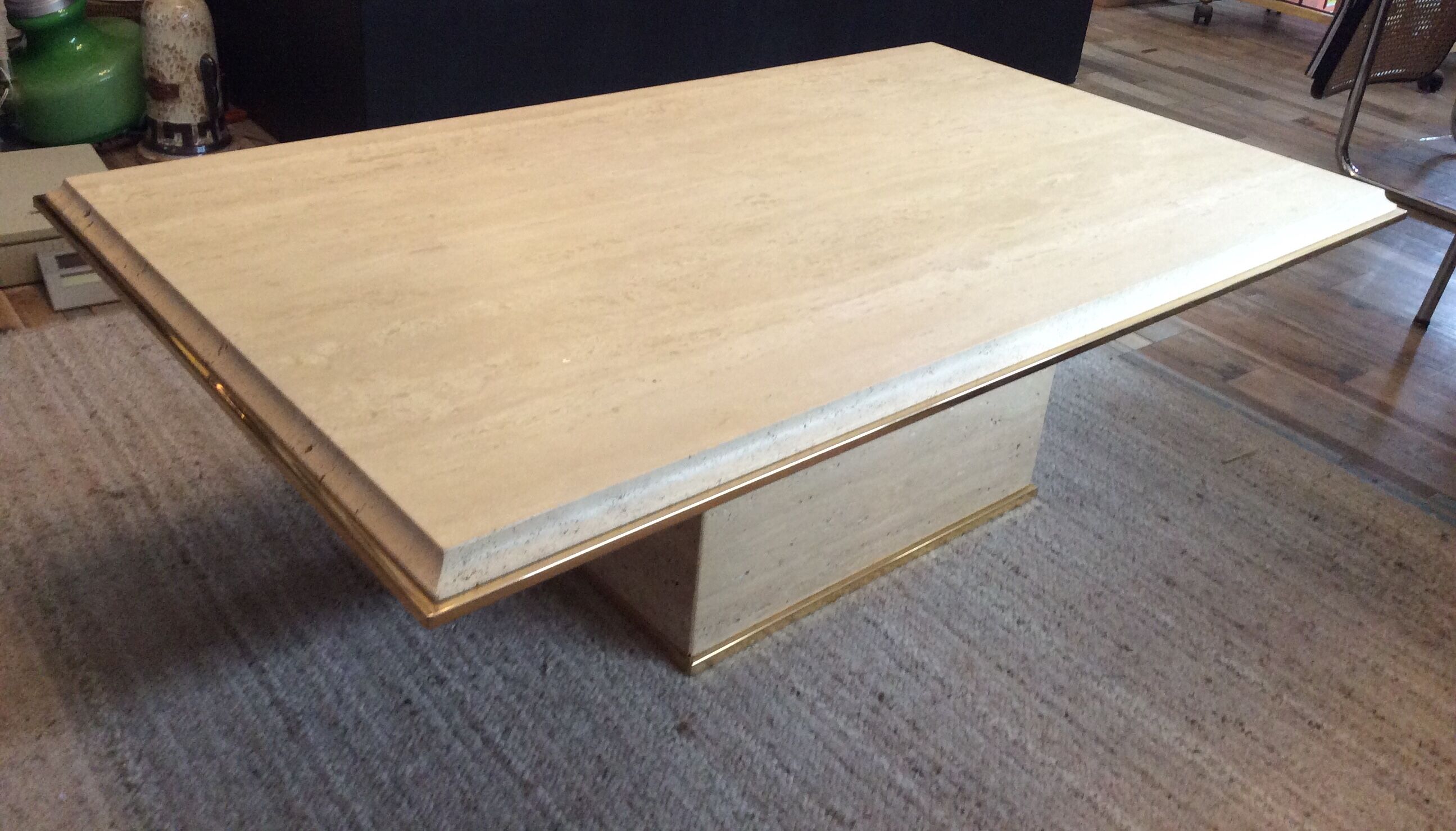 Travertine and brass coffee table by Fedam from the 70s