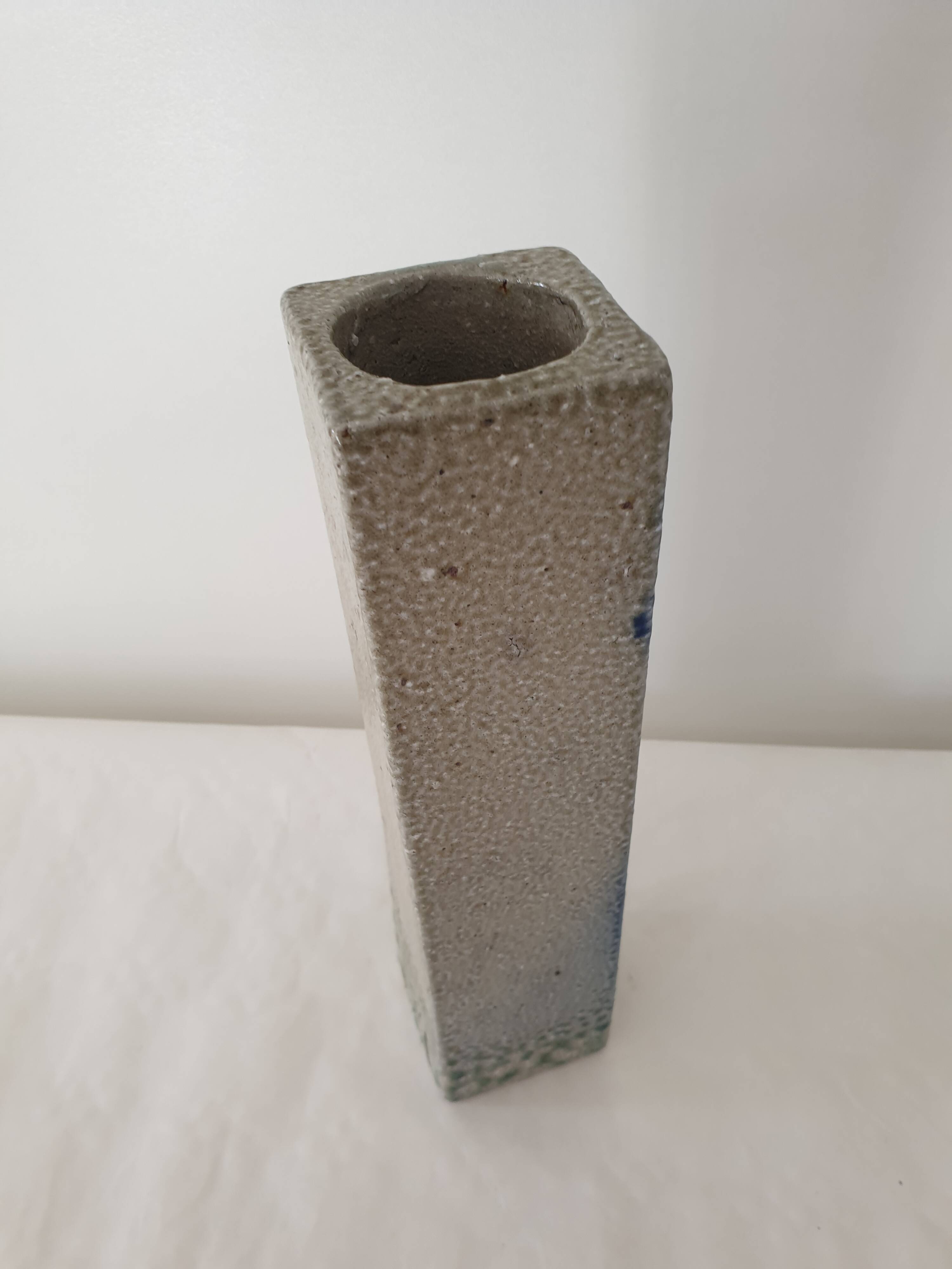 Square stoneware ceramic vase signed Jean Claude Monange