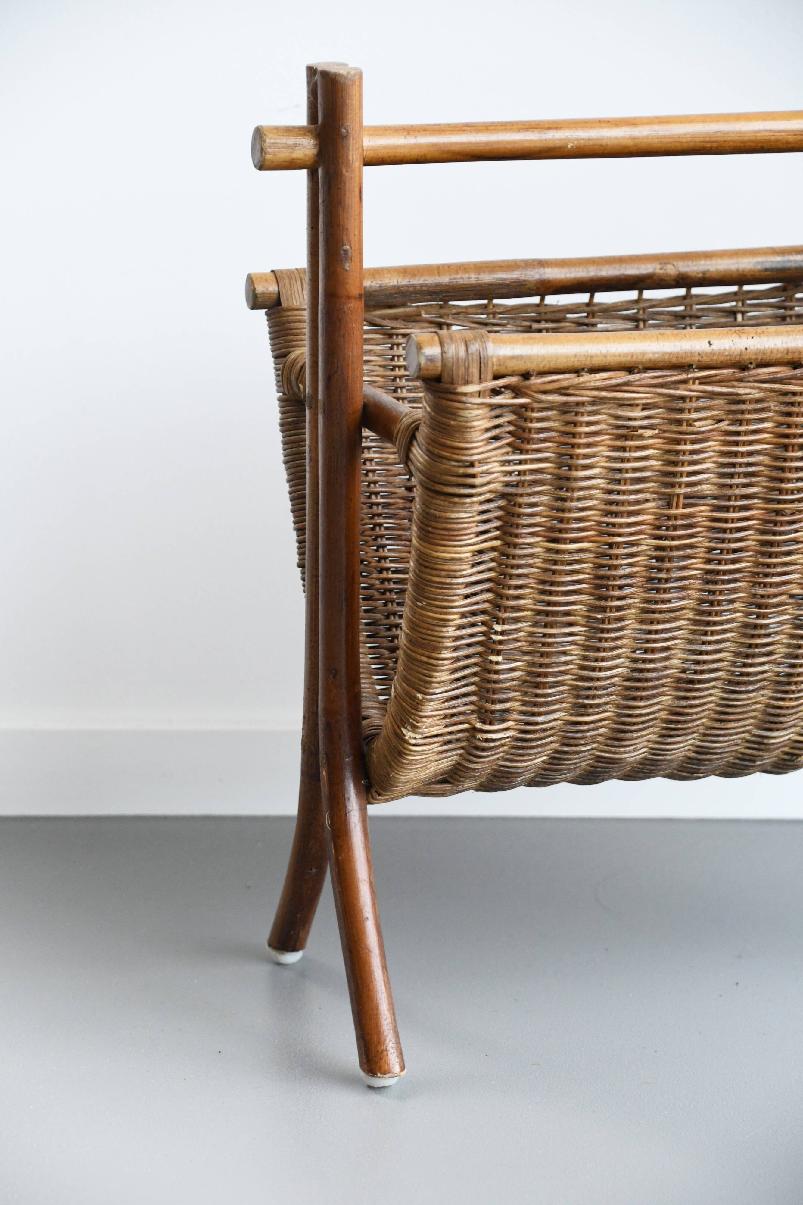 Vintage wicker and rattan magazine rack