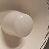 Hanging lamp in red lacquered metal and milky white opal glass 1970s Denmark.