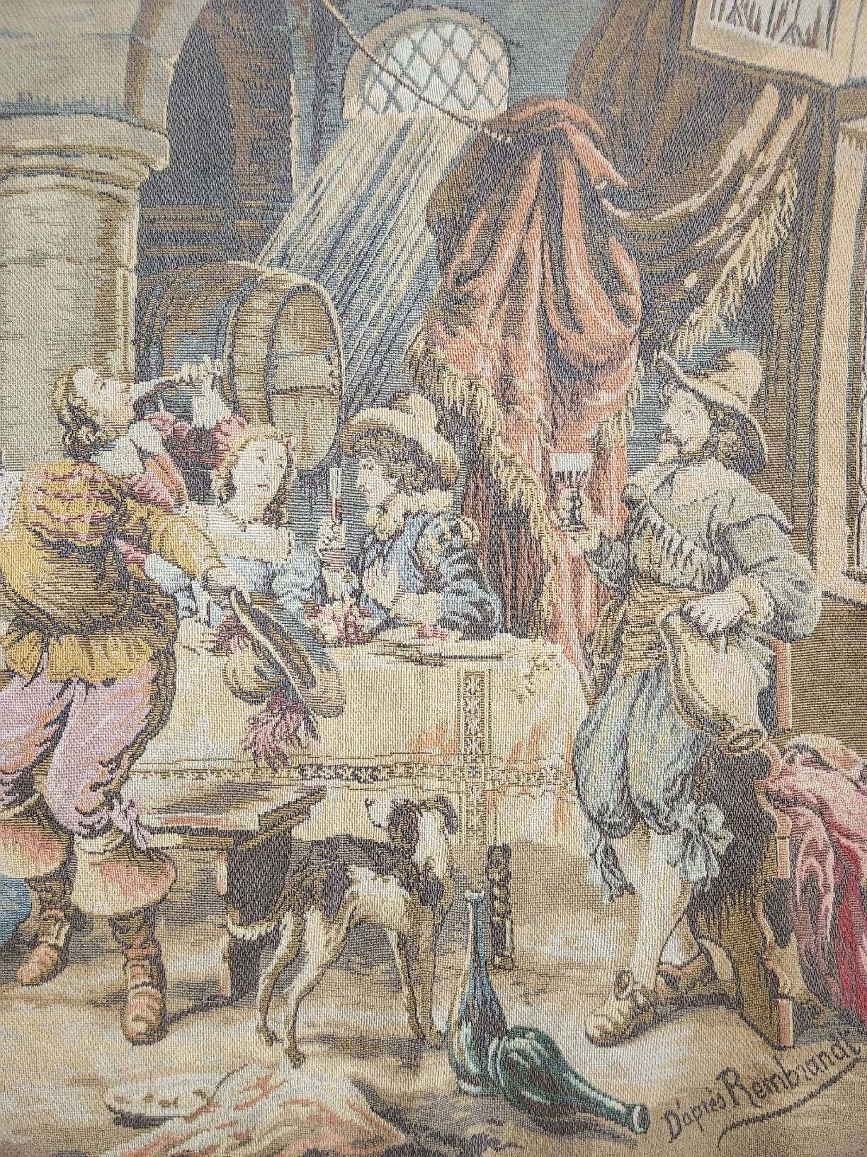 French wall tapestry Gobelin Tapestry "Jolly Men" "After Rembrandt"