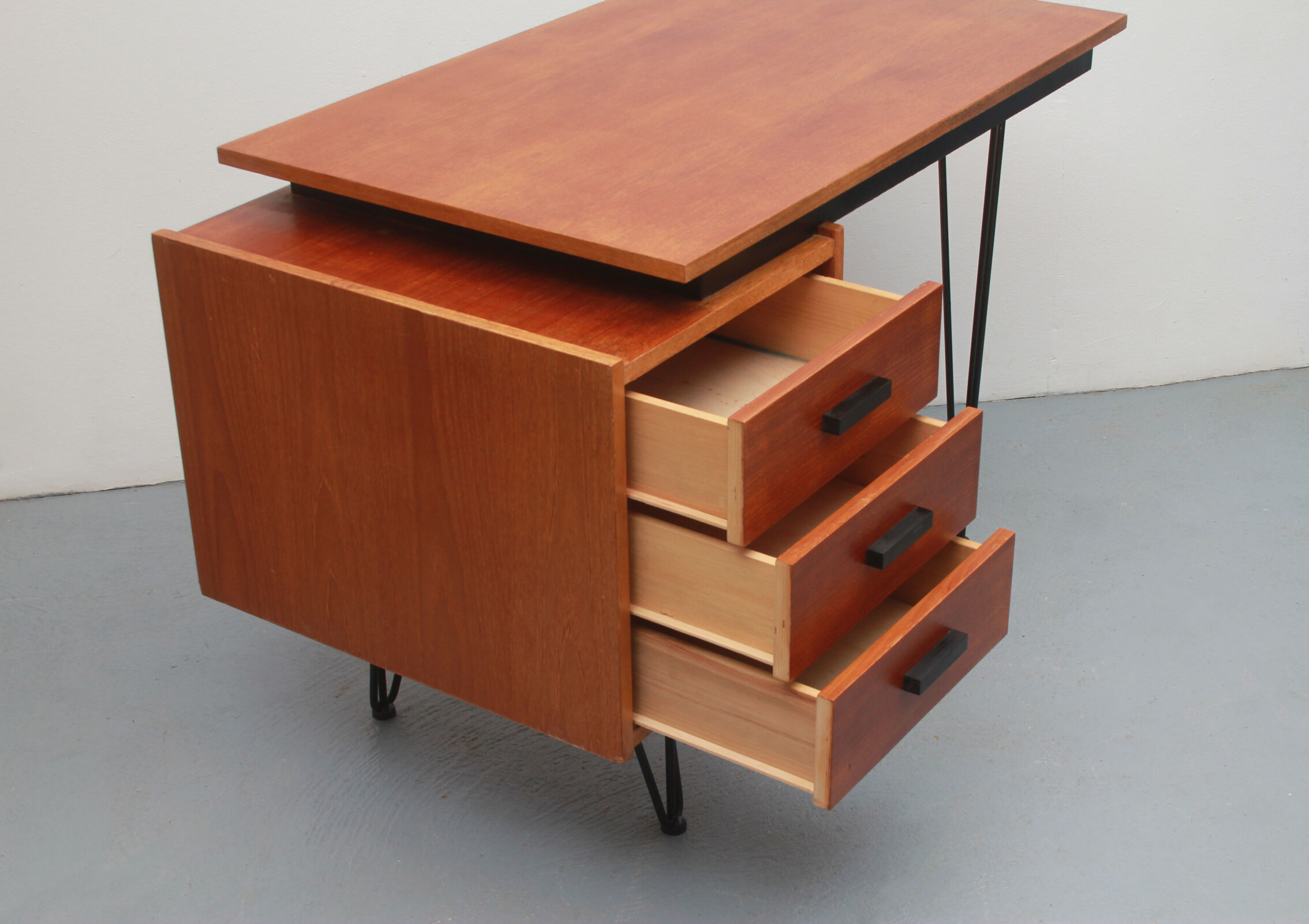 1950s hairpin desk in teak from Netherlands