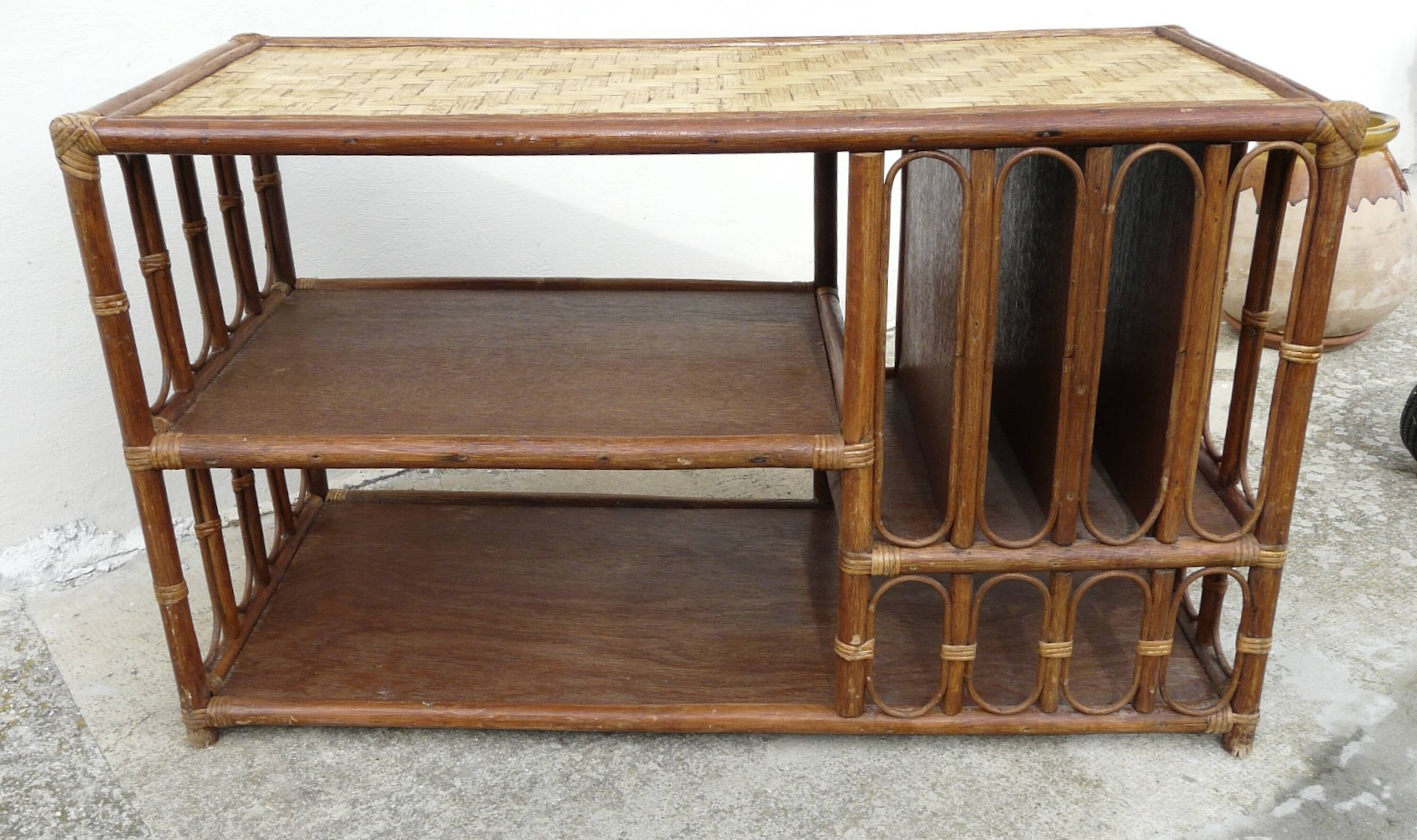 Vintage 1960s wooden and rattan storage coffee table