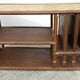Table basse à rangements bois et rotin vintage 1960