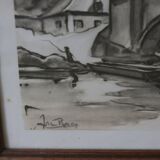 Vintage signed monochrome watercolors