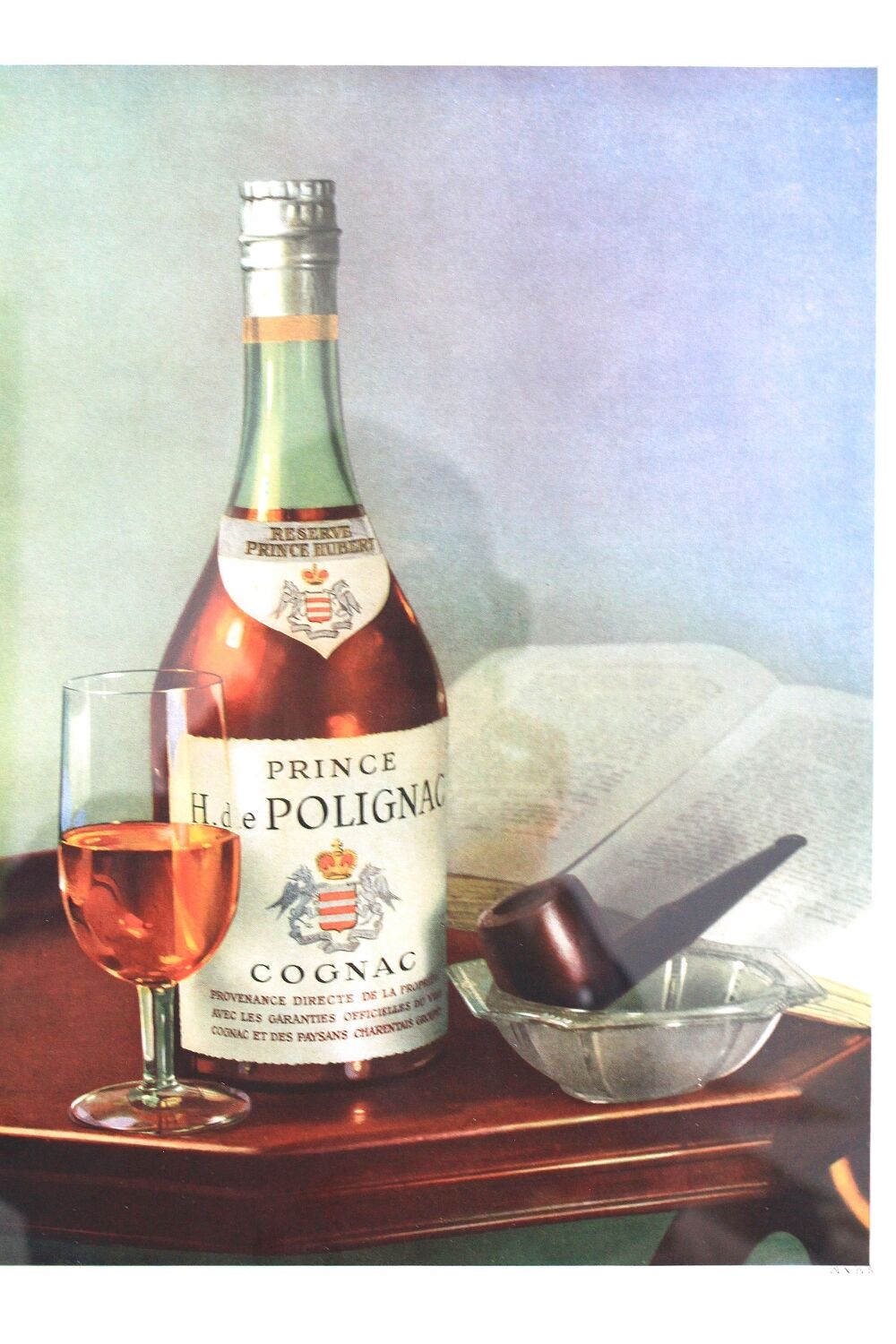 Cognac Polignac and pipe vintage original advertising poster 1950s