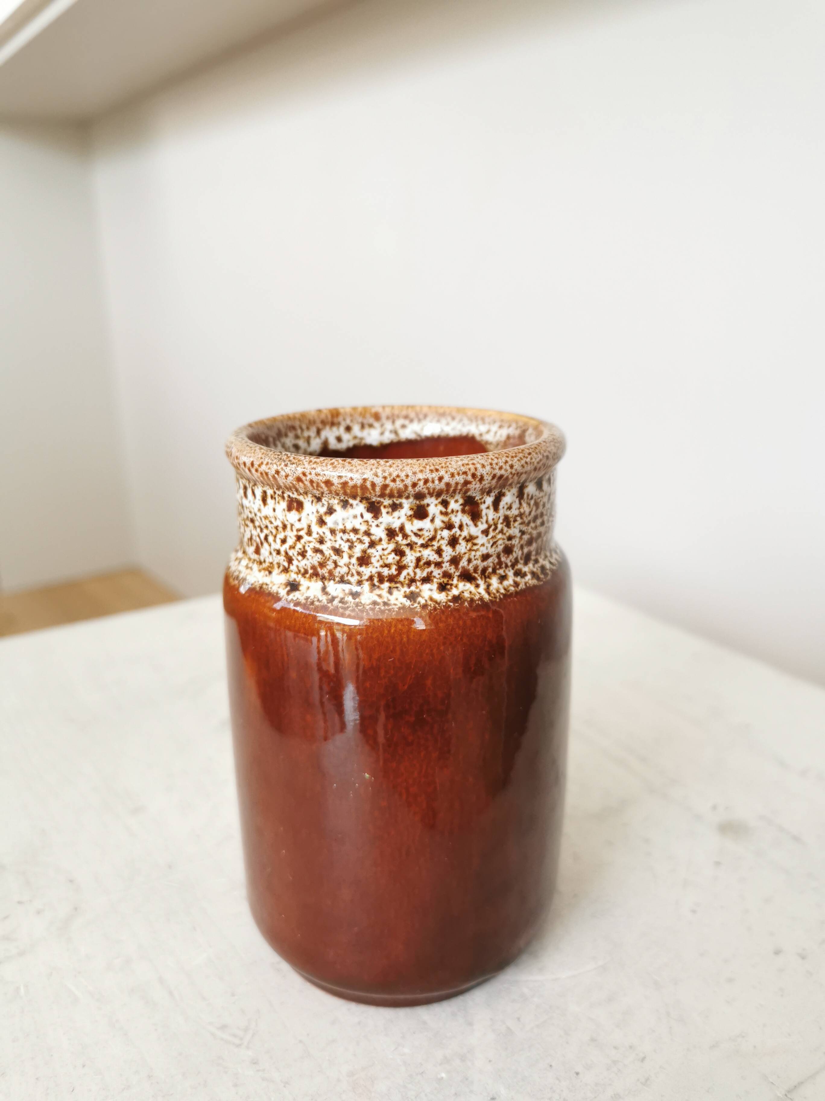 Vintage KIL Yugoslavia Ceramic Vase: Speckled Brown Glaze, 1970s Rustic Pot