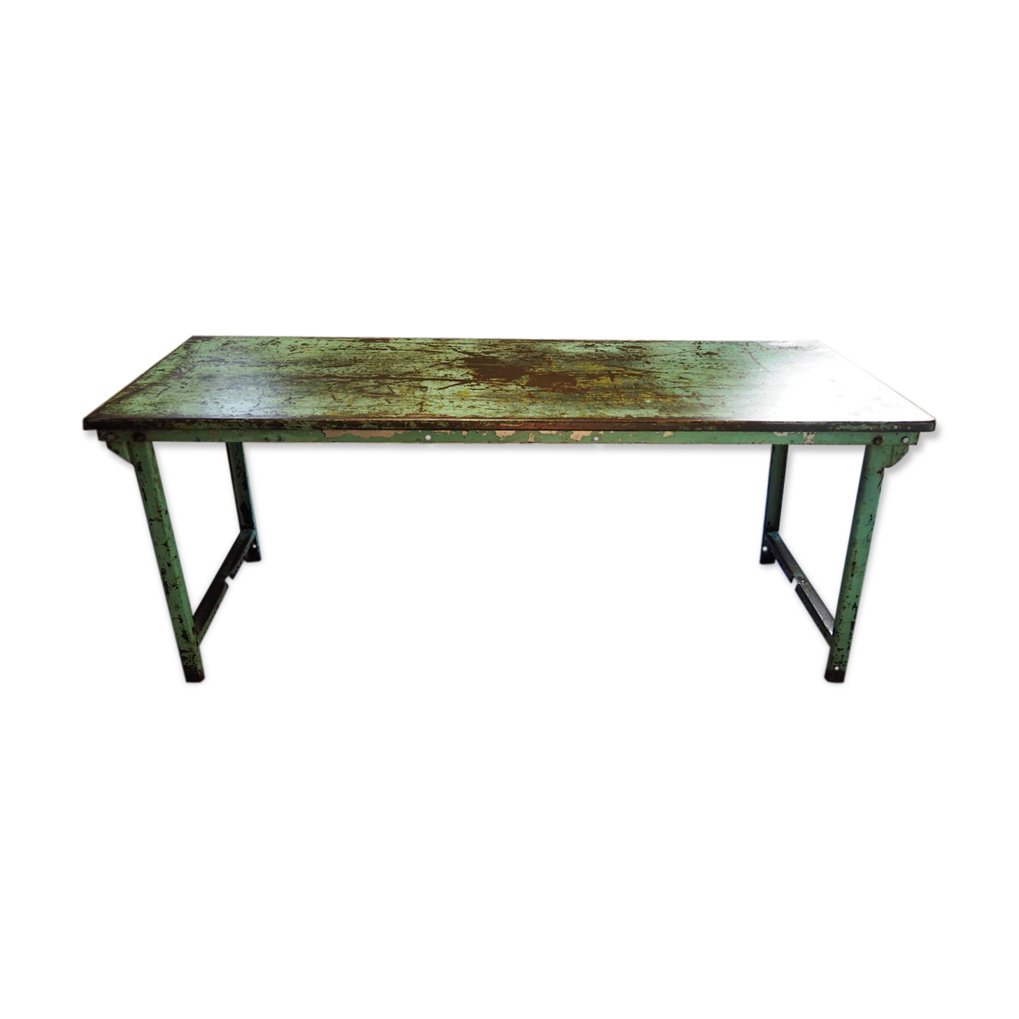 Green patinated metal workshop table 1950