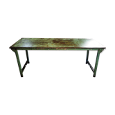 Table d'atelier en métal patiné vert 1950