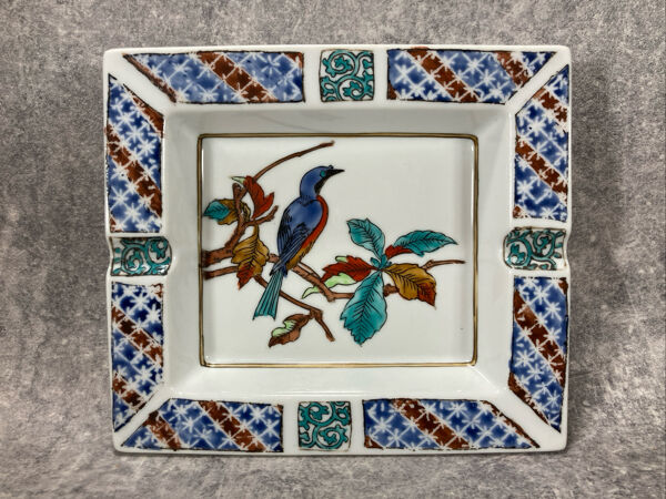 Cendrier. Vide-poche. Porcelaine Japon. Oiseau bleu branche Automne