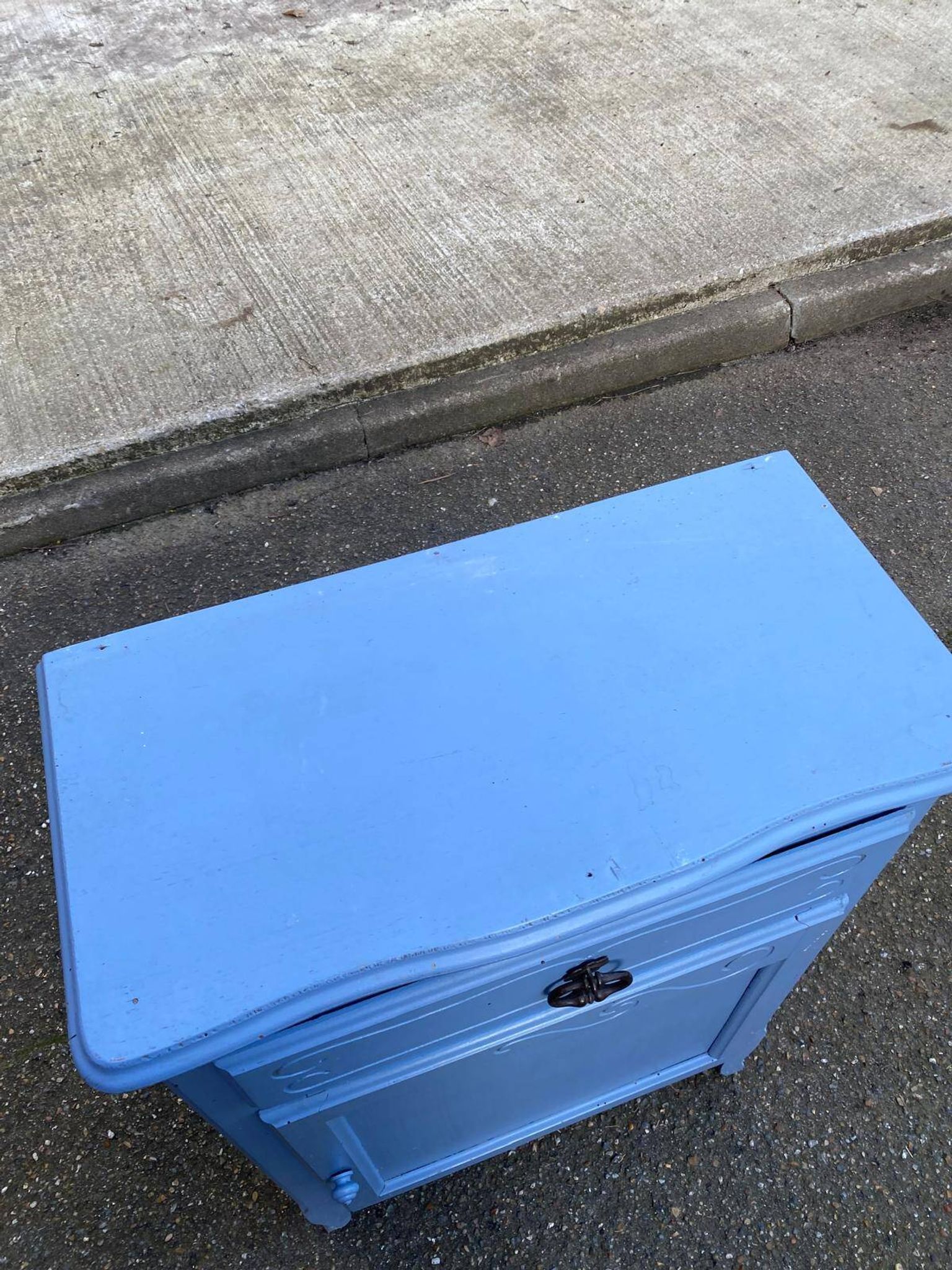 Vintage Louis XV style commode in grey-blue wood.