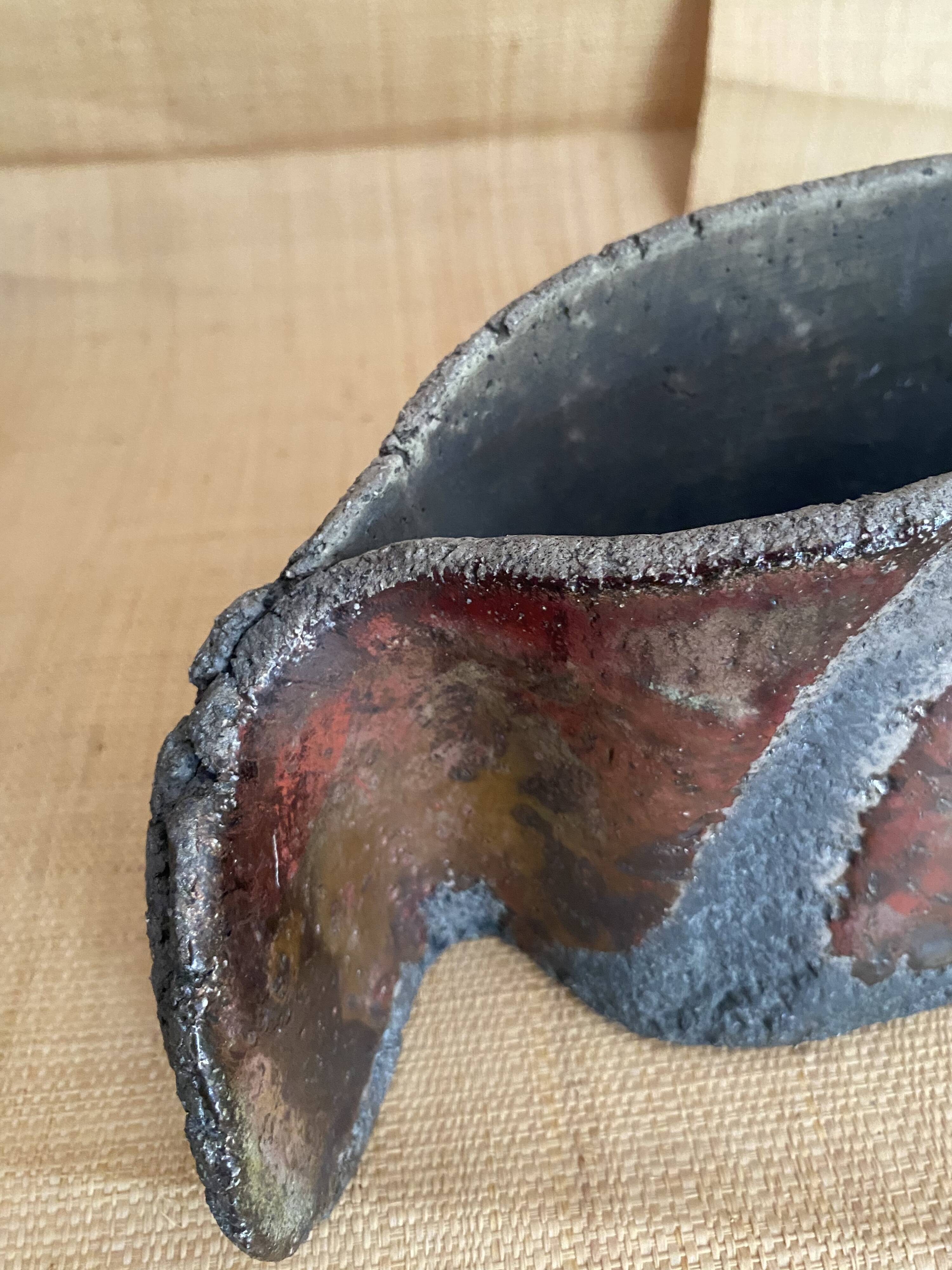 Raku vase signed free form
