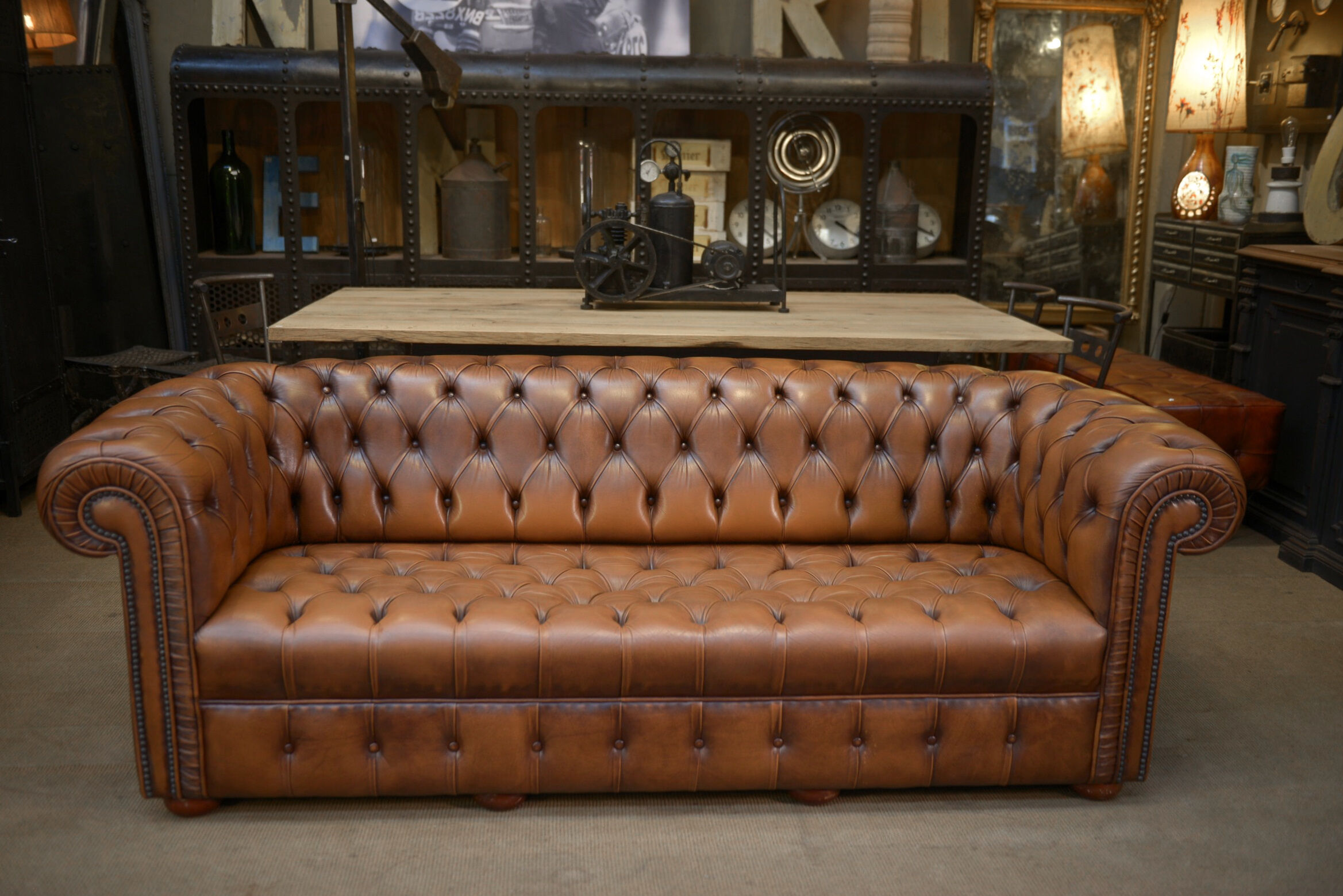 Chesterfield sofa 3 seater Vintage brown leather