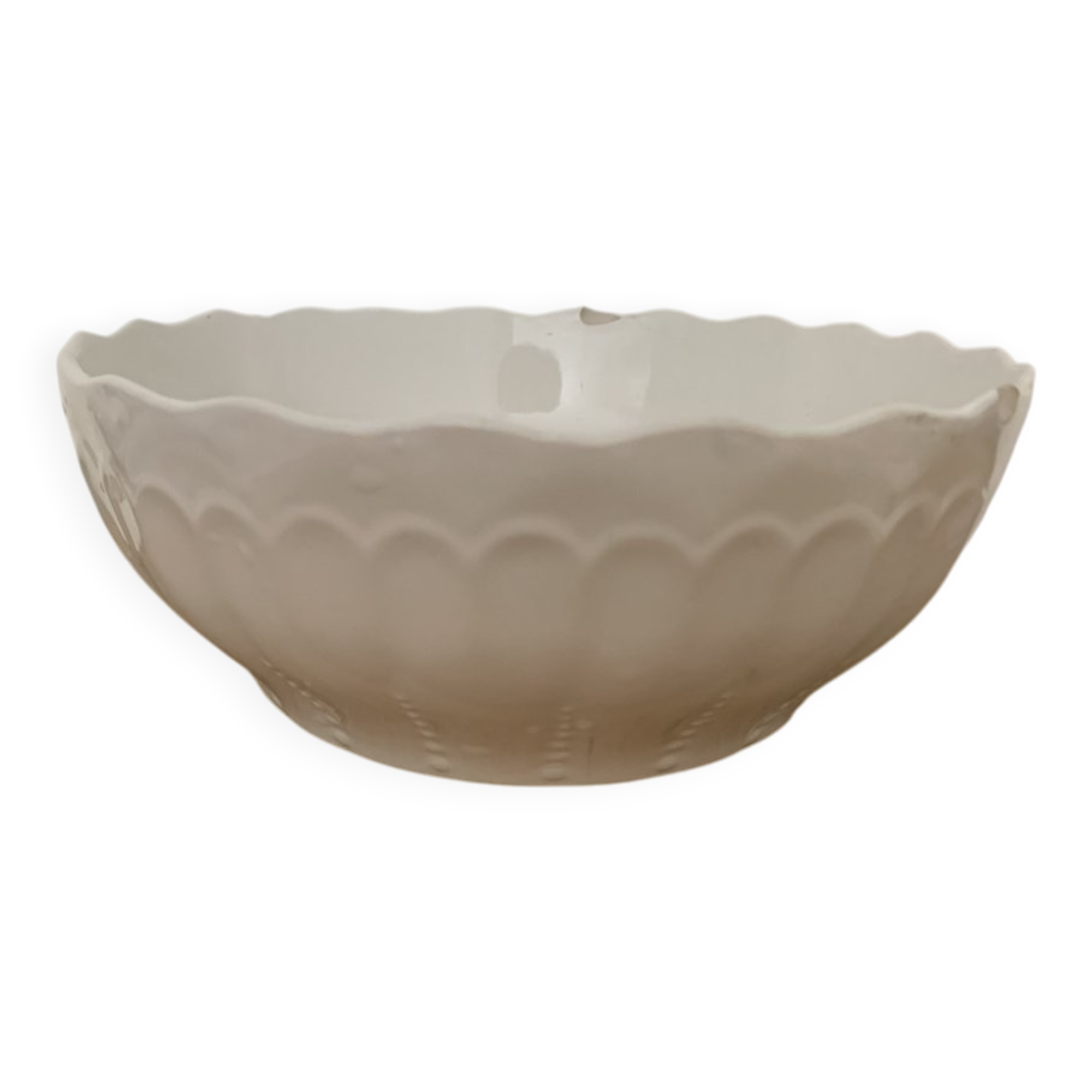 Vintage Hungarian cream ceramic bowl with wavy edge, moulded decoration from the 1950s.