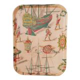 Plateau vintage en fibre de verre, années 50, motif bateaux